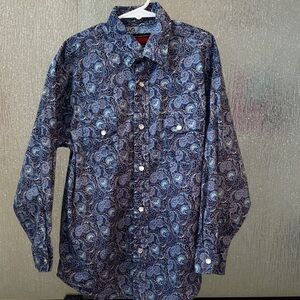 Boys' Blue Paisley Button-Down Shirt - Casual Long Sleeve